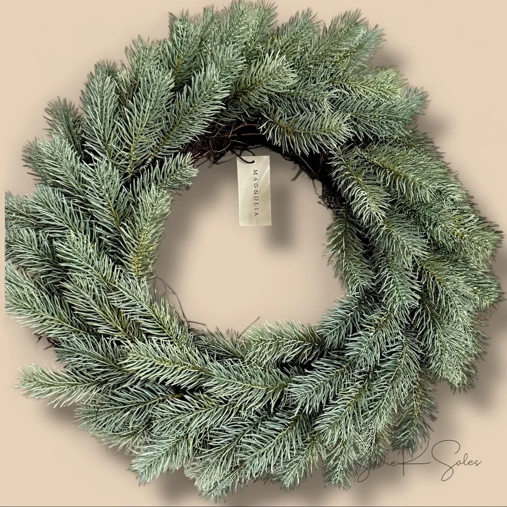 Real Touch Silver Pine Wreath - Magnolia Market Christmas Decor by Joanna Gaines